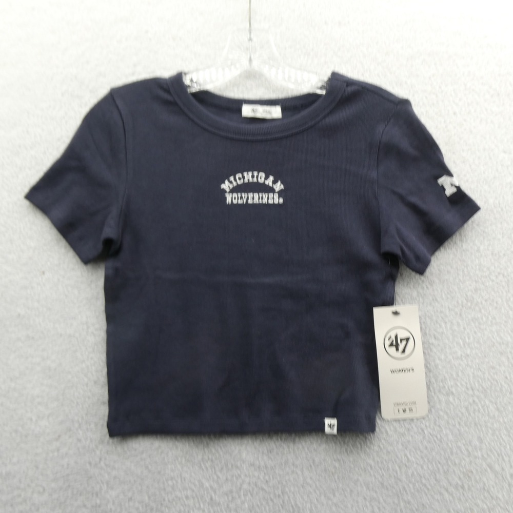 47 Brand Shirt Women Small Michigan Wolverines Navy Blue Ribbed Cropped Cotton